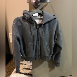 Aritzia cozy fleece boyfriend boxy zip hoodie heather charcoal 2XS